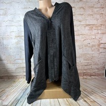 LOGO Lori Goldstein Womens Size Large Grey Black Full Zip Up Shirt Top P... - £18.77 GBP