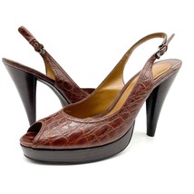 Linea Paolo Size 8 Slingback Croc Embossed Cognac Brown Stiletto Heel Pe... - $31.49