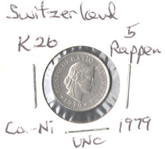 Switzerland 5 Rappen, 1979, copper-nickel, KM 26, uncirculated - $1.35