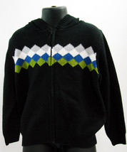 Gymboree Sweater Boys 3T Black Hoodie Full Zip Cardigan Knit Argyle Ice Hero New - $16.04