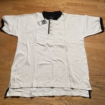 NWT Vtg Balcony Polo Shirt Size L Mens White Relaxed Fit Black Collar - $11.25