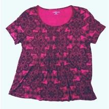 Women&#39;s Croft &amp; Barrow Pink Black Short Sleeve Top PXL Polyester Scoop Neck - £5.09 GBP