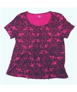 Women&#39;s Croft &amp; Barrow Pink Black Short Sleeve Top PXL Polyester Scoop Neck - $5.00