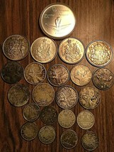 Lot Of 22 Canada Silver Coins. 50 Cents, 25 Cents, 10 Cents And 1976 Olympiad 5$ - £111.27 GBP