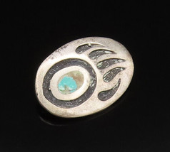 SOUTHWESTERN 925 Silver - Vintage Inlaid Turquoise Bear Paw Brooch Pin - BP9753 - £65.29 GBP