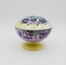 Lusterware Flower Frog Rim Domed Hand Painted Japan Birds Leaves Purple ... - $39.99