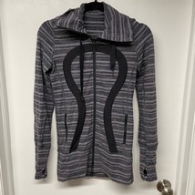 Lululemon Stride Jacket Black Gray Stripes Galore Zip Up Hoodie Womens S... - $44.55