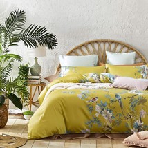 Exotic Modern Floral Print Bedding Birds Flowers Dusty, Queen, Citronelle Green - £90.31 GBP