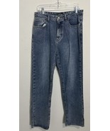 Momokrom Perrie Denim Mid Wash Straight Leg Split Detail Jeans US10 UK14 - $555.84 MXN