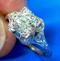 Earth mined Diamond Deco Engagement Ring Vintage Style Platinum Solitaire Size 7 - £7,713.17 GBP