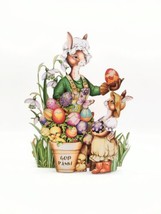 Denmark 3-D Easter Scene Cutout Decor Vintage Gold Trim Bunny Chicks Flo... - £11.19 GBP