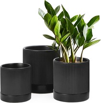 Ladovita 3-Piece Set Of Ceramic Plant Pots, 6/5/4-Inch, Black Vertical Stripes, - £34.41 GBP