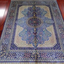 4&#39; x 6&#39; Blue Floral Silk Persian Rug Hand Knotted Handmade Living Room Carpets - £959.22 GBP
