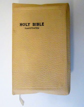 Vtg Holy Bible Illustrated World Publishing White Leather KJV Self Pronouncing - £20.77 GBP