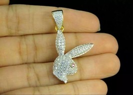 2Ct Natural Moissanite Tester Pass Playboy Bunny Pendant 14k Yellow Gold Plated - £124.98 GBP