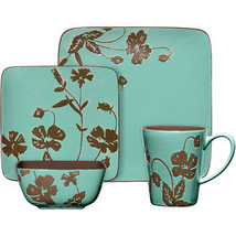  Montville 16 Piece Square Reactive Glaze Stoneware Dinnerware Set, Brow... - $465.00