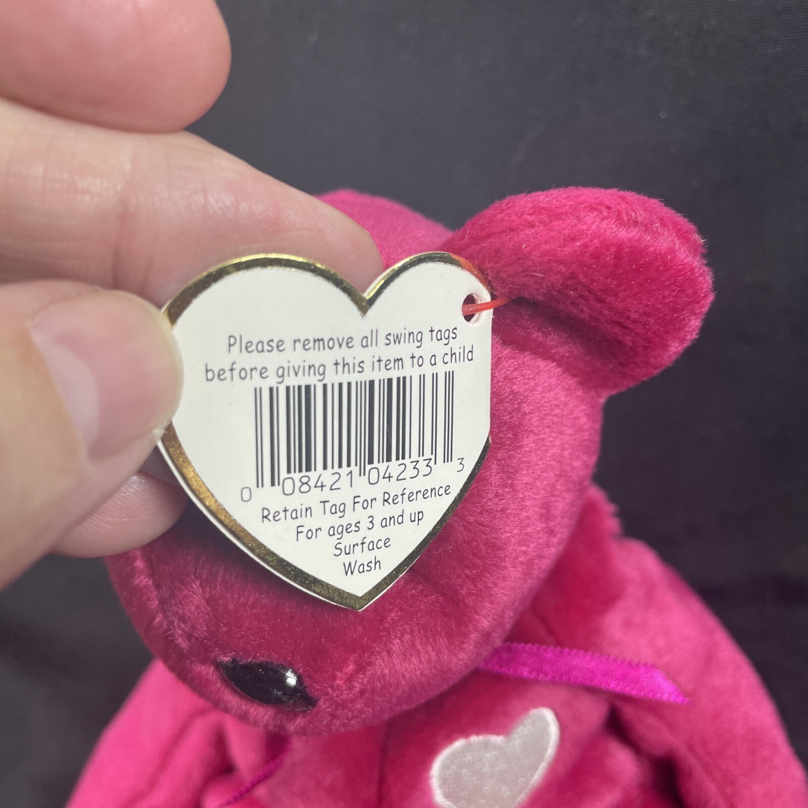 TY Beanie Baby Valentina Pink Teddy Bear with a White Heart with Tags 1999 Item image 4