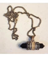 Faux Jet Black Onyx Crystal Rhinestone Barrel Pendant Silver Tone Chain ... - $54.51 CAD