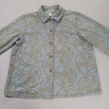 Vintage Coldwater Creek RN#98516 Women's XL Blue/Gold Cotton Button Up Shirt image 14