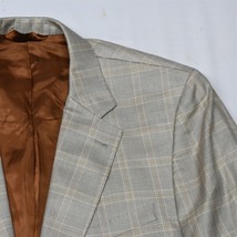 Jos A Bank 46R Khaki Brown Plaid Silk Wool Mens Blazer Sport Coat Jacket - $63.69