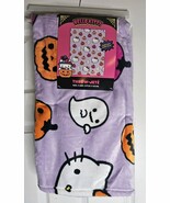 Hello Kitty Purple Plush Throw Blanket Soft Halloween Pumpkins &amp; Ghosts ... - €25,42 EUR