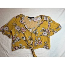 One Clothing Shirt Womens Small Yellow Floral Blouse Cropped Front Tie B... - £2.24 GBP