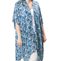 Kari Printed Lightweight Kimono Wrap Shawl Blue Pink Tropical Flamingo - £22.94 GBP