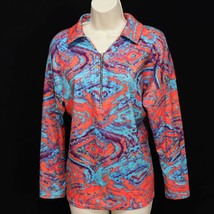 Sheilay Womens Pullover Sweatshirt M Medium 1/2 Zip Tie Dyed Orange Blue... - £20.58 GBP