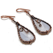 Blue Lace Agate Ethnic Copper Wire Wrap Drop Dangle Earrings Jewelry 2.20" SA 94 - £3.92 GBP