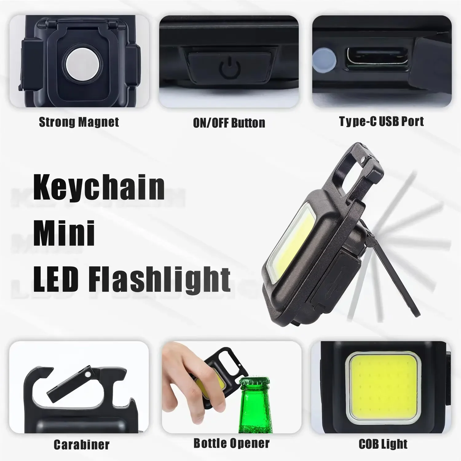 Mini COB 500LM Light Keychain Multifunctional USB Charging Emergency Light - £9.65 GBP+
