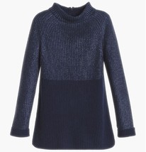 Chicos 0 Mix Foil Melanie Pullover Sweater Womens S 4 Blue Zip Back 3/4 Sleeves - £12.94 GBP