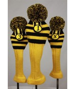 Black Yellow Golf pom 1 3 X head cover Set Bumble Bee Sock headcovers he... - £22.64 GBP