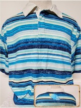 L- Tommy Bahama TR2018 BLUE Striped Polo Shirt &quot;Washed Ashore&quot; Surfboard... - £32.95 GBP