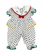 Vintage Baby Girl Polka Dot Bubble Romper Sailor Collar Red Bow Floral E... - $59.08 CAD