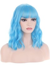 BERON 14 Inches Blue Wig Short Curly Wig with Bangs Women Girl&#39;s Charming Wig... - £14.78 GBP