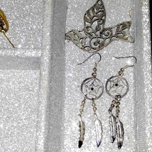 Gorgeous vintage silver bird pendant and dreamcatcher silver earrings - $23.76