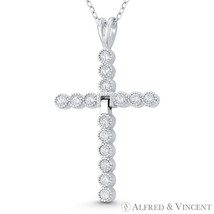 Cubic Zirconia Crystal Bezel Crucifix Cross .925 Sterling Silver Rhodium Pendant - $29.27+
