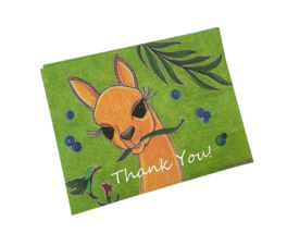 Thank You Blank Cards Deer w Heart Shaped Nose Big Eyes and Bird Marie L... - €22,63 EUR