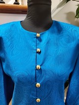 Vintage Papell Too Blue 100% Silk Long Sleeve Button Front Jacket Blazer Size 10 - $38.00