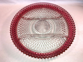 Indiana 12 Inch Diamond Point Ruby Flashed 3 Part Relish Dish Mint - $29.99