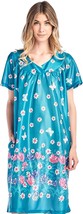 Casual Nights Women&#39;s Short Sleeve Floral Muumuu Lounger Dress, Teal, Me... - £15.56 GBP
