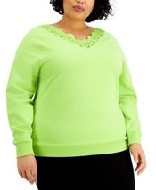 KISS &amp; TELL Womens Trendy Plus Size Lace-Trim V-Neck Top Size 3X Color Green - £31.63 GBP