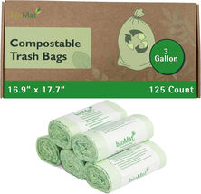 125 Biomat Kitchen Compostable Food Trash Bags 3 Gal. Capacity Biodegrad... - $24.49