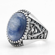 Natural Blue Kyanite Men&#39;s Ring 925 Sterling Silver Muslim Male Rings with Two S - £58.59 GBP