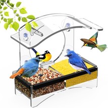 Acrylic Window Bird Feeder w/Removable Tray Suction Cups &amp; Drain Holes 4 Cups US - £18.37 GBP