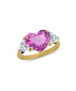 600 Custom Unique Heart Pink Sapphire Center & Heart Diamond Three-Stone Ring - $4,950.00