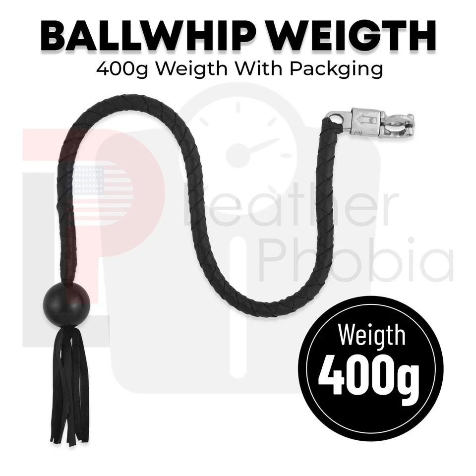 36&quot; Black Leather Motorcycle Get Back Whip with Pool Ball Handle Handleb... - $37.99