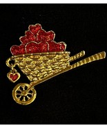 Vintage AVON Garden of Love Pin Wheelbarrow of Red Enamel Hearts Gold - £6.23 GBP