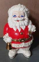 Christmas Santa Saver Bank Spaghetti Trim 1960 Japan Ceramic Blue Eyes - $1,618.10 MXN