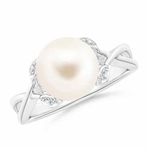 ANGARA Freshwater Pearl Crossover Shank Engagement Ring for Women in 14K Gold - £445.47 GBP